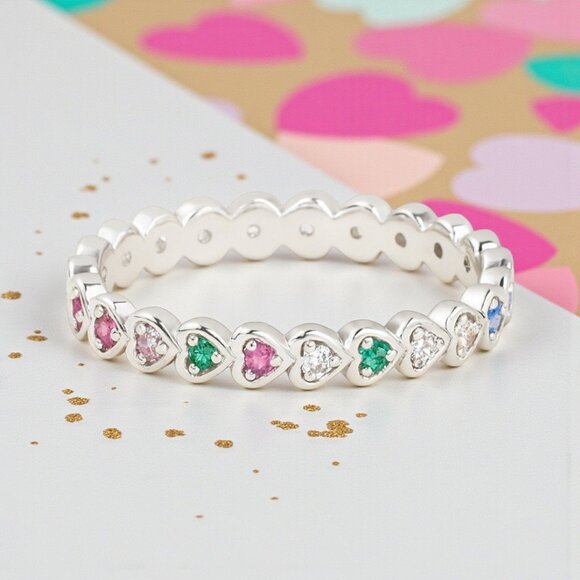 🆕️Rainbow Heart Ring S925 Sterling Silver Dainty Minimalist Bundle Offer Sz 5.5 - Picture 6 of 12